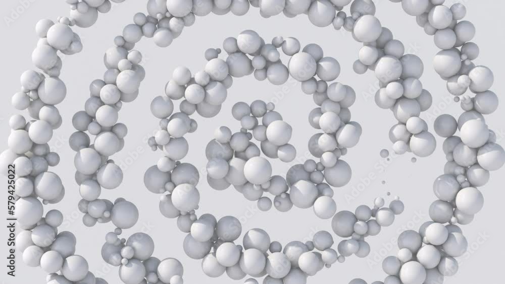 Spiral with white balls. Abstract monochrome animation, 3d render. Spiral with white balls. Abstract monochrome animation, 3d render.