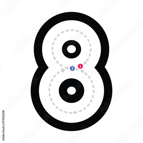 Tracing number 8 prewriting dotted line math worksheet element for kindergarten and preschool kids for handwriting practice activity