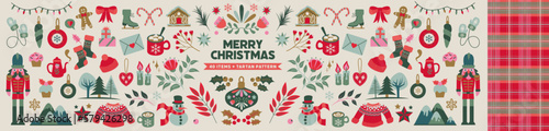  Christmas bundle. Icons set. Vector illustrations isolated on a white background.. Cozy winter Christmas holiday set design elements. Flat design.