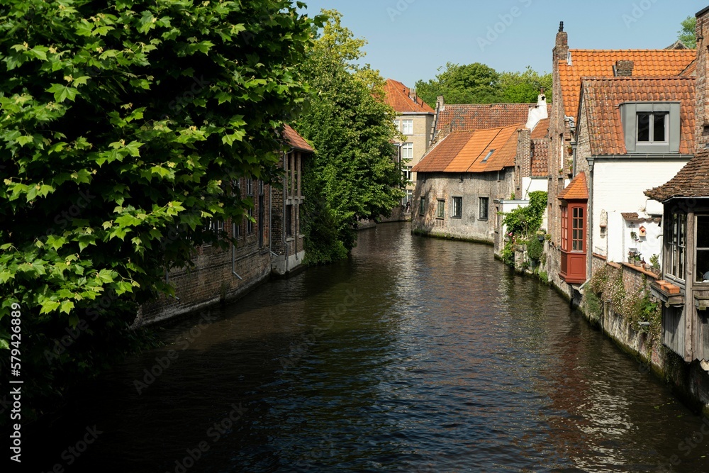 Scenery of a small channel with houses on the banks