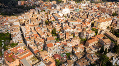 Aerial view on the historic city center of Tivoli, near Rome, Italy. Old Town of Tivoli from above.