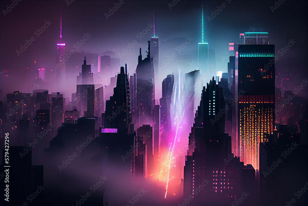 Night view of the futuristic big cityscapes, Generative AI Night view of the futuristic big cityscapes, Generative AI