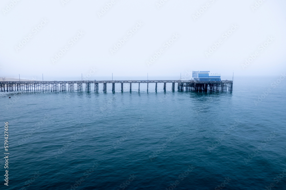 Drone shot of a metallic pier of the sea, cool for background