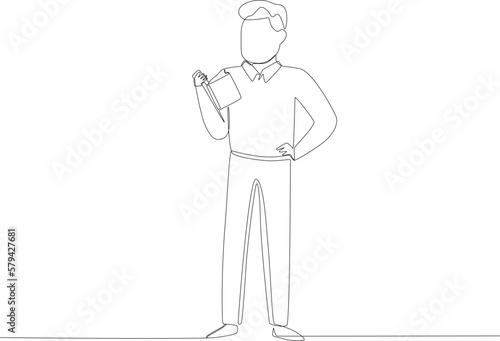 A teacher reads a story to students. Teacher's day one line drawing