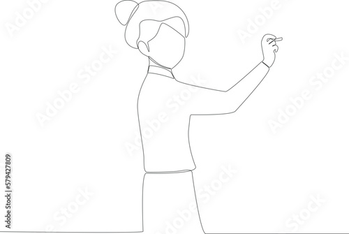 A teacher is drawing on the blackboard. Teacher's day one line drawing