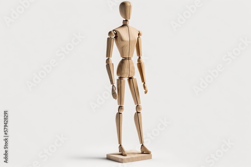 From amateur to professional: Wooden mannequin on a white background for all skill levels - Generative AI photo