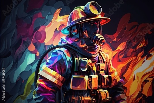 Bold and bright: A fireman in technicolor - Generative AI