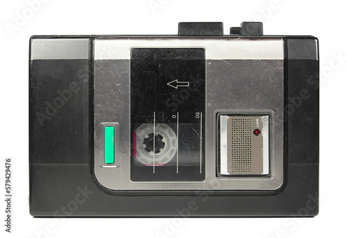 Vintage late 80s early 90s portable audio cassette tape player recorder. Isolated on white or transparent alpha channel background