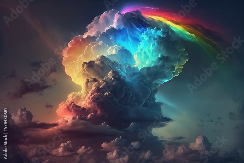 Neon Rainbow in the Clouds: An Otherworldly and Spectacular Display - Generative AI
