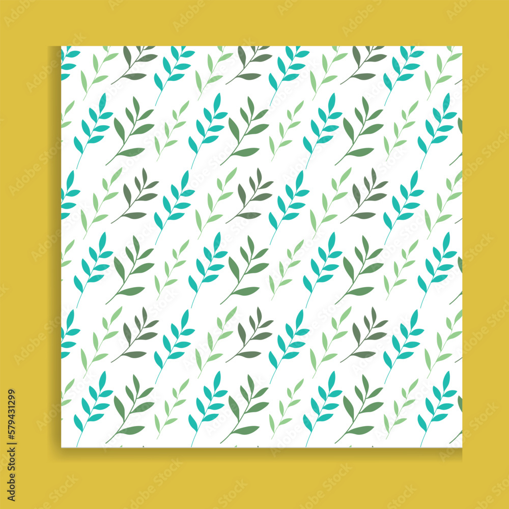 Seamless pattern with green leaves on a white background. Vector illustration.