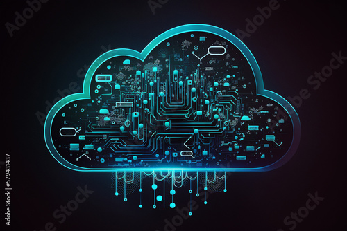 Cloud computing technology concept. Cloud with electronic circuits, big data cloud creative  Futuristic illustration. Ai generated