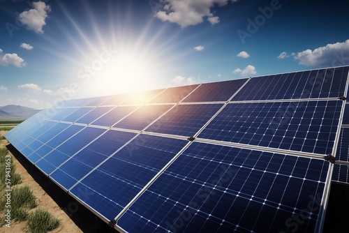 Clean Energy Solutions: Solar Panels on a Clear Sky Background - Generative AI