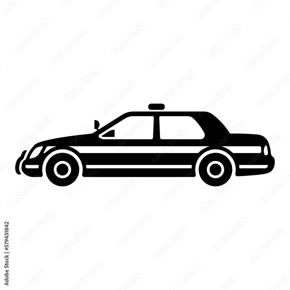 Police car icon. Black silhouette. Side view. Vector simple flat graphic illustration. Isolated object on a white background. Isolate. Police car icon. Black silhouette. Side view. Vector simple flat graphic illustration. Isolated object on a white background. Isolate.