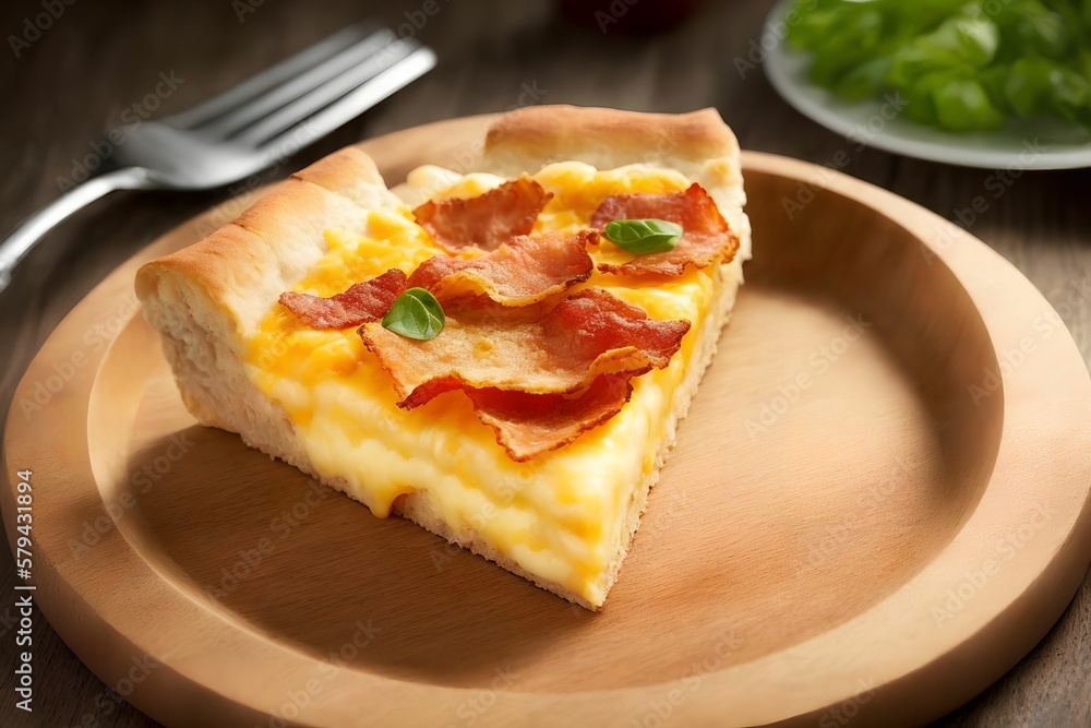 slice of homemade pepperoni Pizza on wooden plate , generative art by A.I slice of homemade pepperoni Pizza on wooden plate , generative art by A.I
