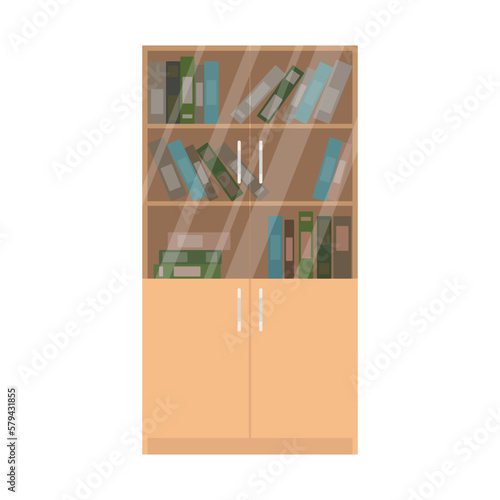 Bookcase with wooden and glass doors icon. Bookshelf. Color silhouette. Vertical front view. Vector simple flat graphic illustration. Isolated object on a white background. Isolate.
