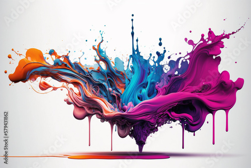 Amazing creative abstract background illustration of a colored floating liquid in the trend colors pink, orange, blue and violet. Ai generated