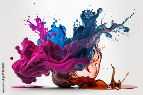 Amazing creative abstract background illustration of a colored floating liquid in the trend colors pink, orange, blue and violet. Ai generated