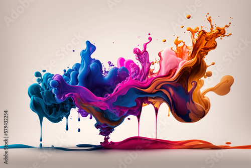 Amazing creative abstract background illustration of a colored floating liquid in the trend colors pink  orange  blue and violet. Ai generated