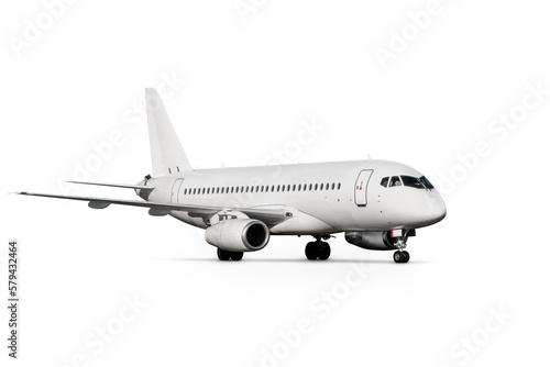 White passenger airplane isolated on transparent background