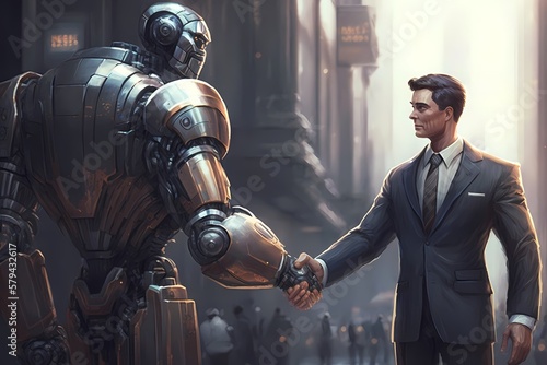 Partnership of human and robot. AI (Artificial Intelligence). Generative AI © Tas