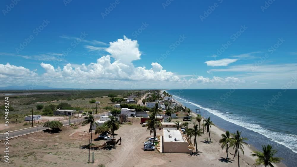 Aerial view of the beach at Playa Huatabampito, Mexico in summer Aerial view of the beach at Playa Huatabampito, Mexico in summer