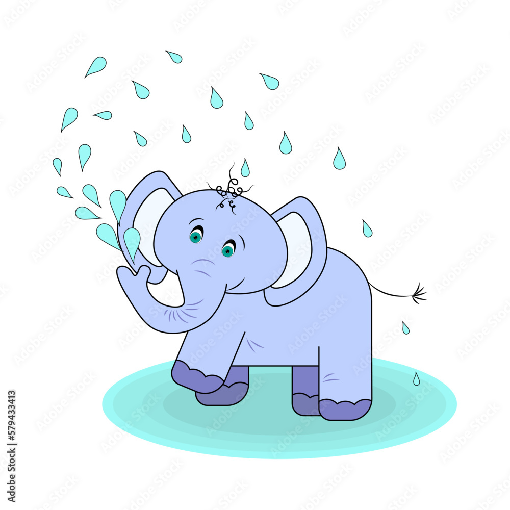 baby elephant with water droplets cartoon image on white background vector image baby elephant with water droplets cartoon image on white background vector image