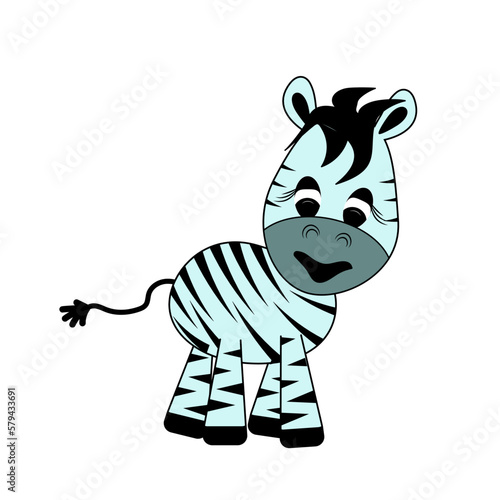 cute funny blue zebra cartoon image on white background vector image 