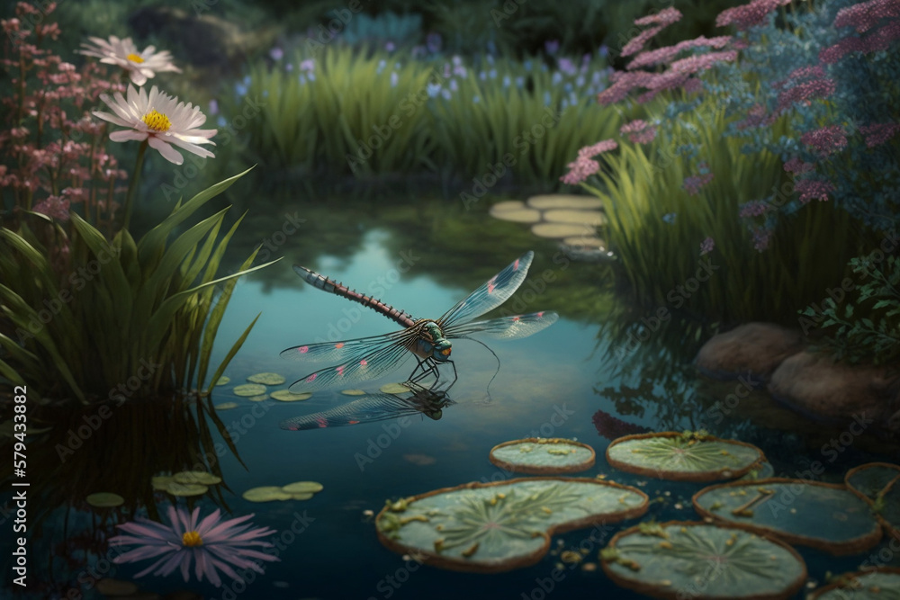 Dragon fly on the water generative ai