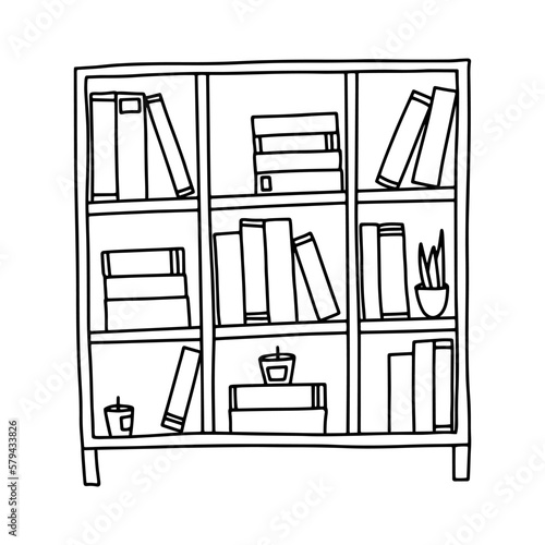 Book tracker for your Journal, Planner. Vector bookshelf in doodle style.
