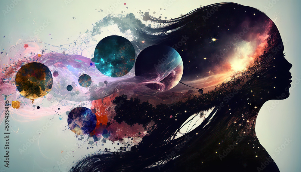 The lady of the universe. Female silhouette portrait painting effect ...