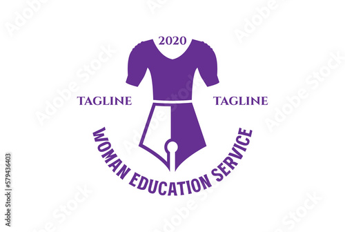 Woman Girl Lady Dress with Pen for Tailor Fashion Education Course Logo