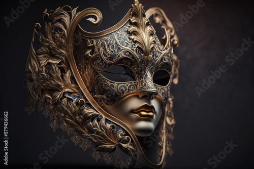 Beautifully Crafted Venetian Mask with extreme details close up. Venetian Festival Mask. Venice traditional mask. Ai generated © twindesigner