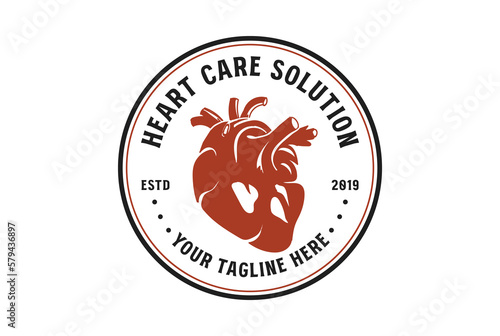 Circular Heart Badge Emblem Label Stamp for Doctor Clinic Health Care Logo
