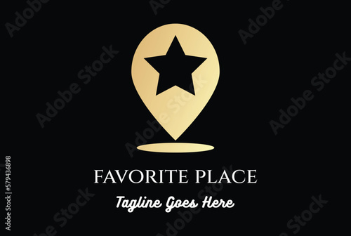 Golden GPS Point Pin Location Map with Star Favorite Logo Design