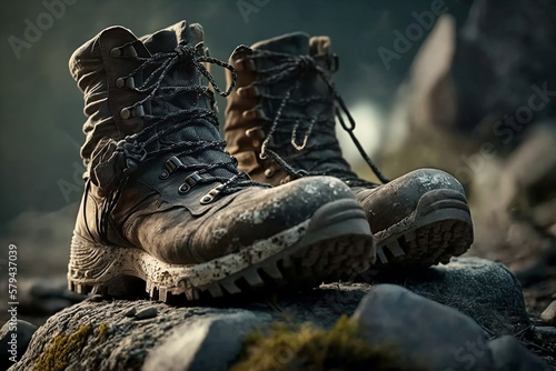 A pair of muddy hiking boots generative ai