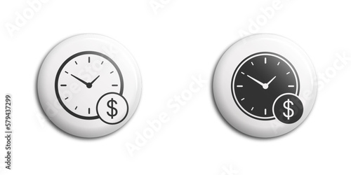 Dollar coin with clock icon. Time is money concept. Watch with dollar sign. Vector illustration.
