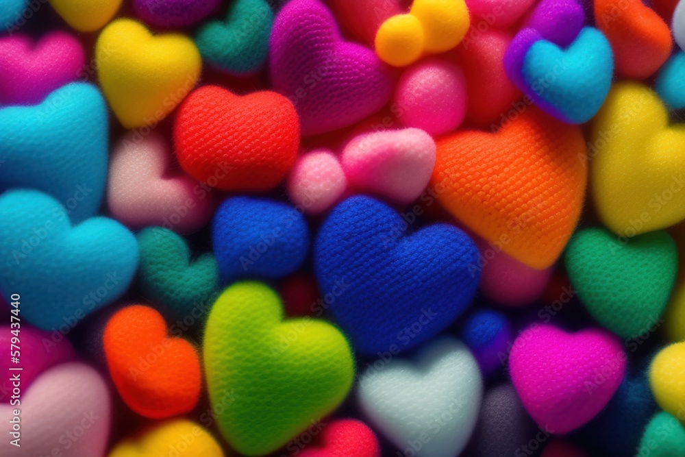 Des petits coeurs multicolors en laine - generative AI Des petits coeurs multicolors en laine - generative AI