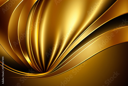 Artistic Luxury Golden Backfround with abstract curved shapes and wavy patterns. Gold Background for brochure, flyer or wallpaper. Ai generated