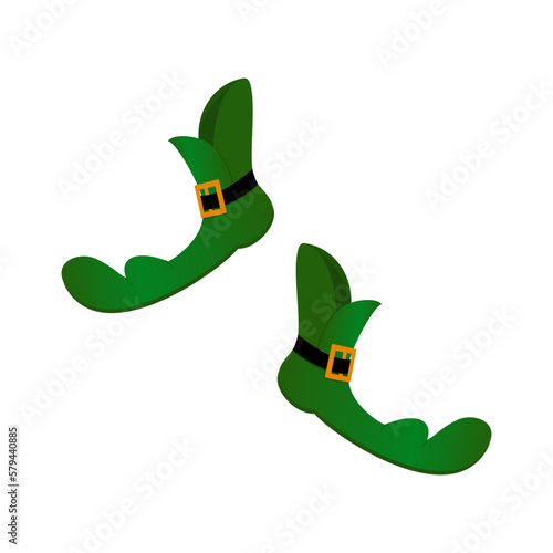 Vector illustration of leprechaun green shoes. Design for St. Patrick s Day.