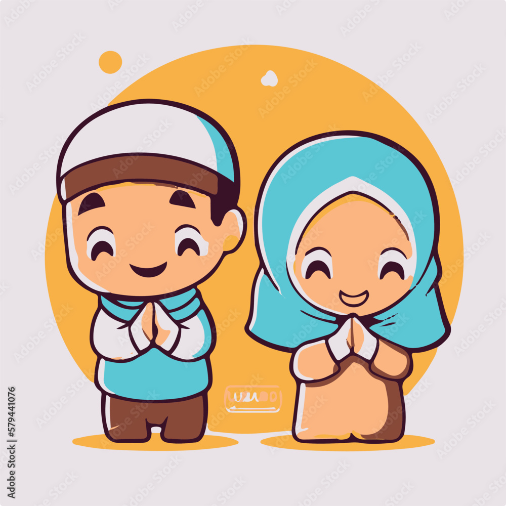 Vector cute boy and girl moslem icon illustration Vector cute boy and girl moslem icon illustration