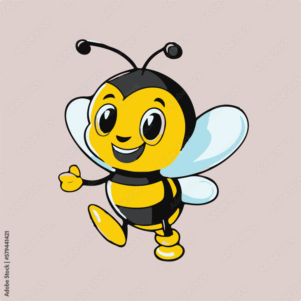 Vector cute happy bee cartoon on solid background Vector cute happy bee cartoon on solid background