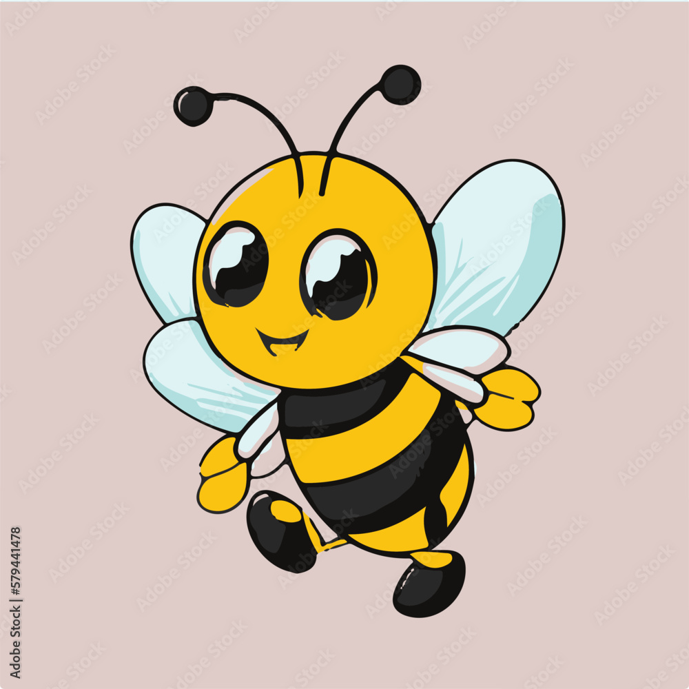 Vector cute happy bee cartoon on solid background Vector cute happy bee cartoon on solid background