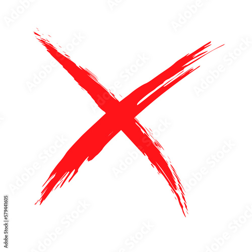 The cross on a white background is drawn by hand with a brush. Prohibition, denial, error. Vector
