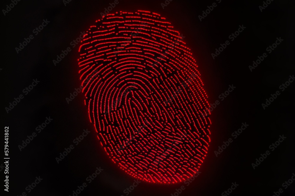 Red fingerprint background. Generative AI. - obrazy, fototapety, plakaty 