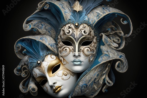 The traditional mask ornament of the Venice Carnival. Generative AI