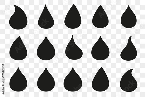Liquid drop icons collection in black. Set of water drop icons