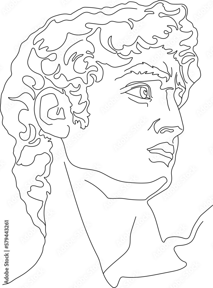 Vector linear sketch of David Micelangelo. Line art for design card, poster, print, illustration.