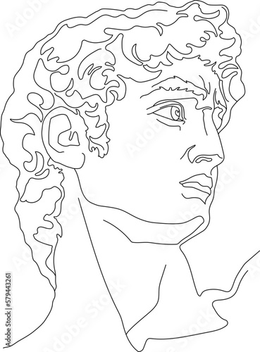 Vector linear sketch of David Micelangelo. Line art for design card, poster, print, illustration. photo