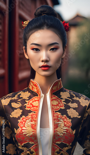 Illustration of a portrait of an Asian girl using AI generative.