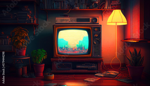 Revive the Nostalgia: Add Retro TV to Your Room with this Stunning Illustration - Perfect for Vintage Lovers.
